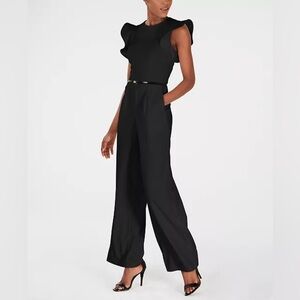NWT Calvin Klein Black Belted Ruffle Sleeve Jumpsuit Size 6